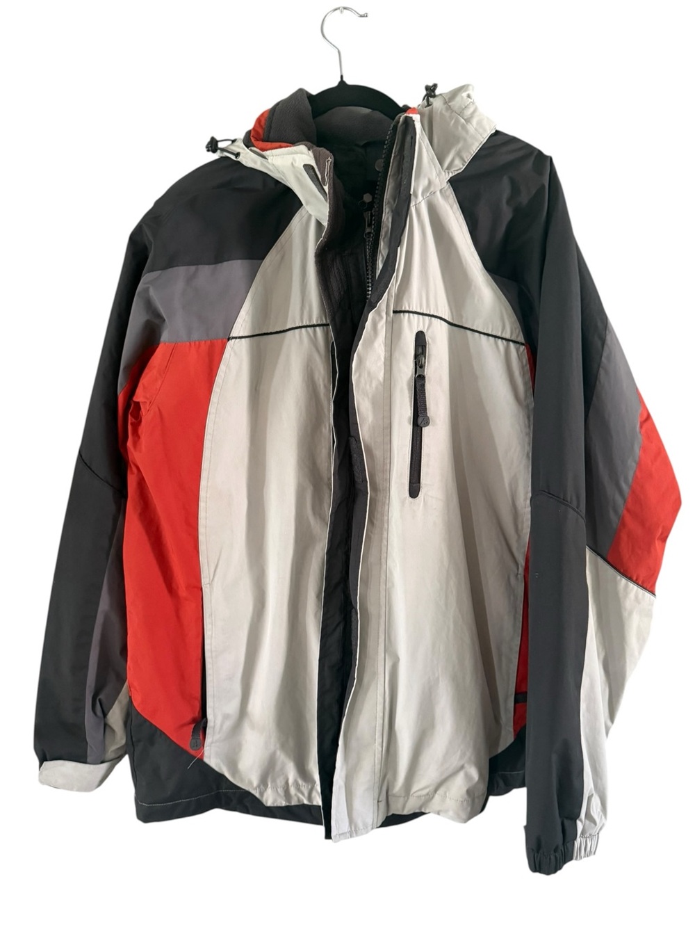 Athletech Colorblock Hooded Ski Jacket - Gray, Red, White
